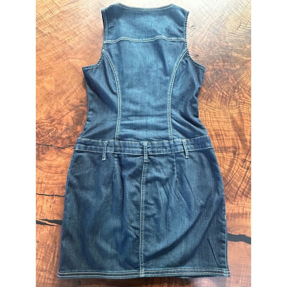 G by GUESS Blue Denim Asymmetric Moto Zip Mini Dress S - Picture 5 of 7